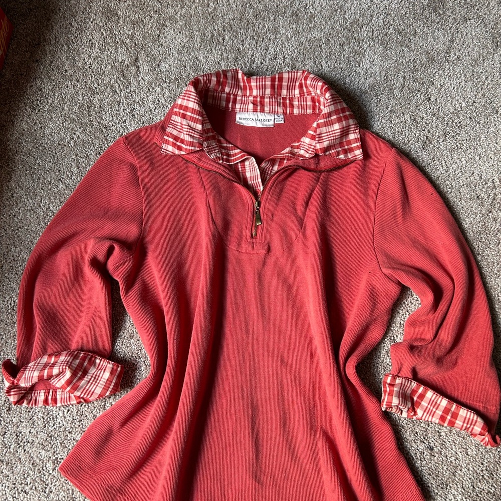 Rebecca Malone Red Tunic with Plaid Accents